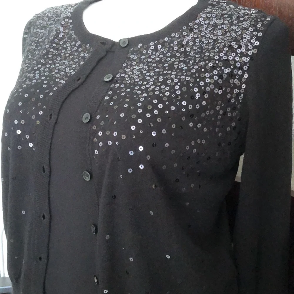 JONES NEW YORK LIGHTWEIGHT CARDIGAN SWEATER with cascading sequins NWOT sz XLP - Picture 2 of 6